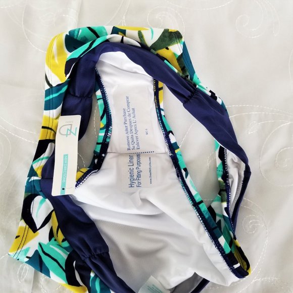 New Directions Sz M Swim Bottoms Leaves Green Blue - Picture 7 of 7